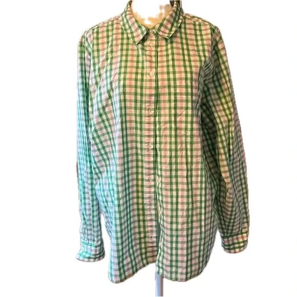 Macy's On 34th Plaid Button Down Long Sleeve Shirt Green Pink Size XL - Picture 1 of 6